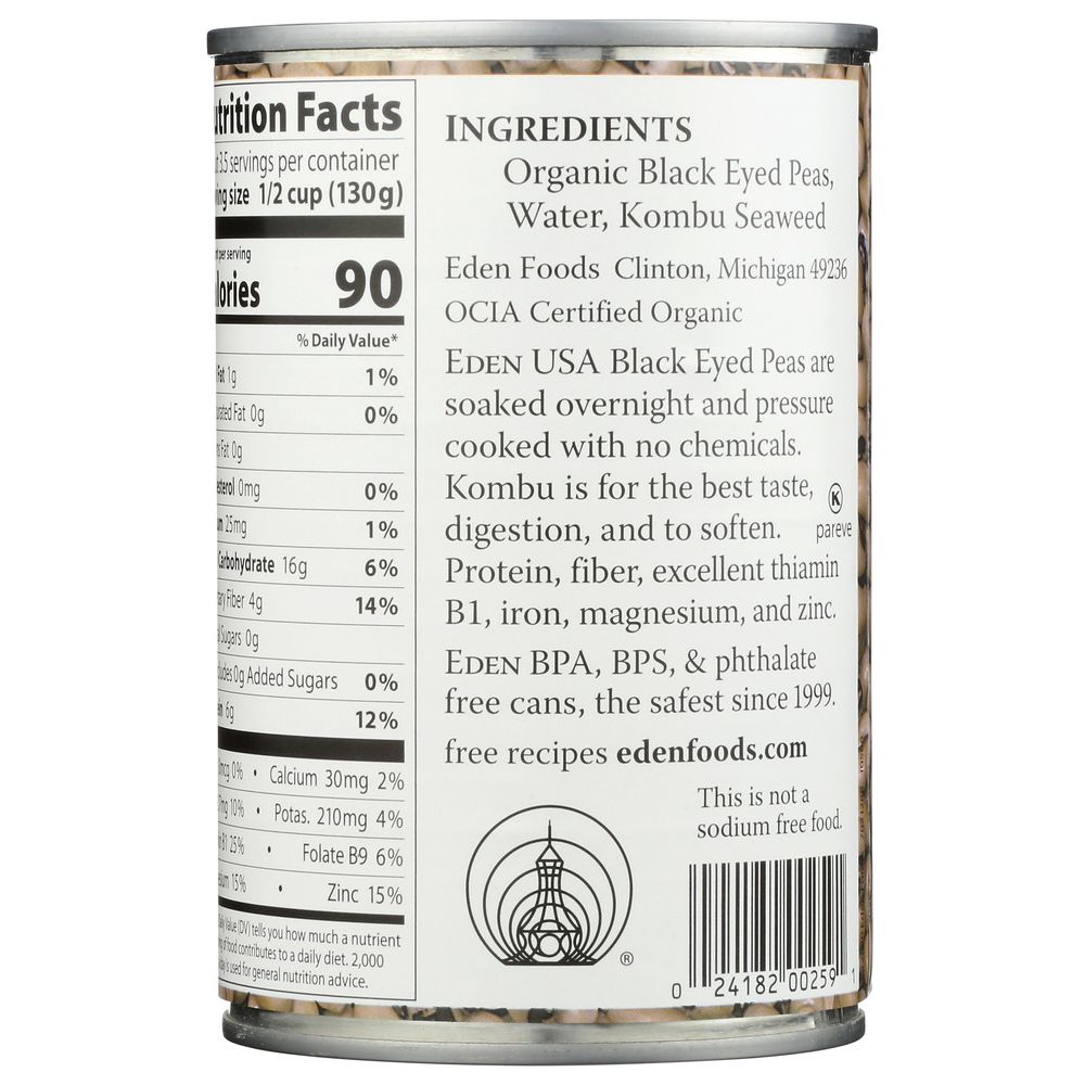 EDEN FOODS: Bean Black Eyed Peas No Salt Added Organic, 15 oz