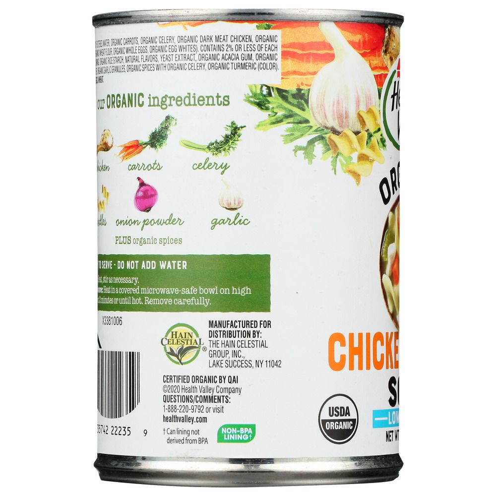 HEALTH VALLEY: Organic Chicken Noodle Soup Low Sodium, 15 oz