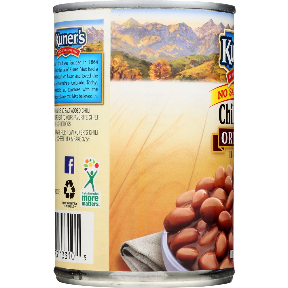 KUNER'S: Original Chili Beans in Chili Sauce No Salt Added, 15 Oz