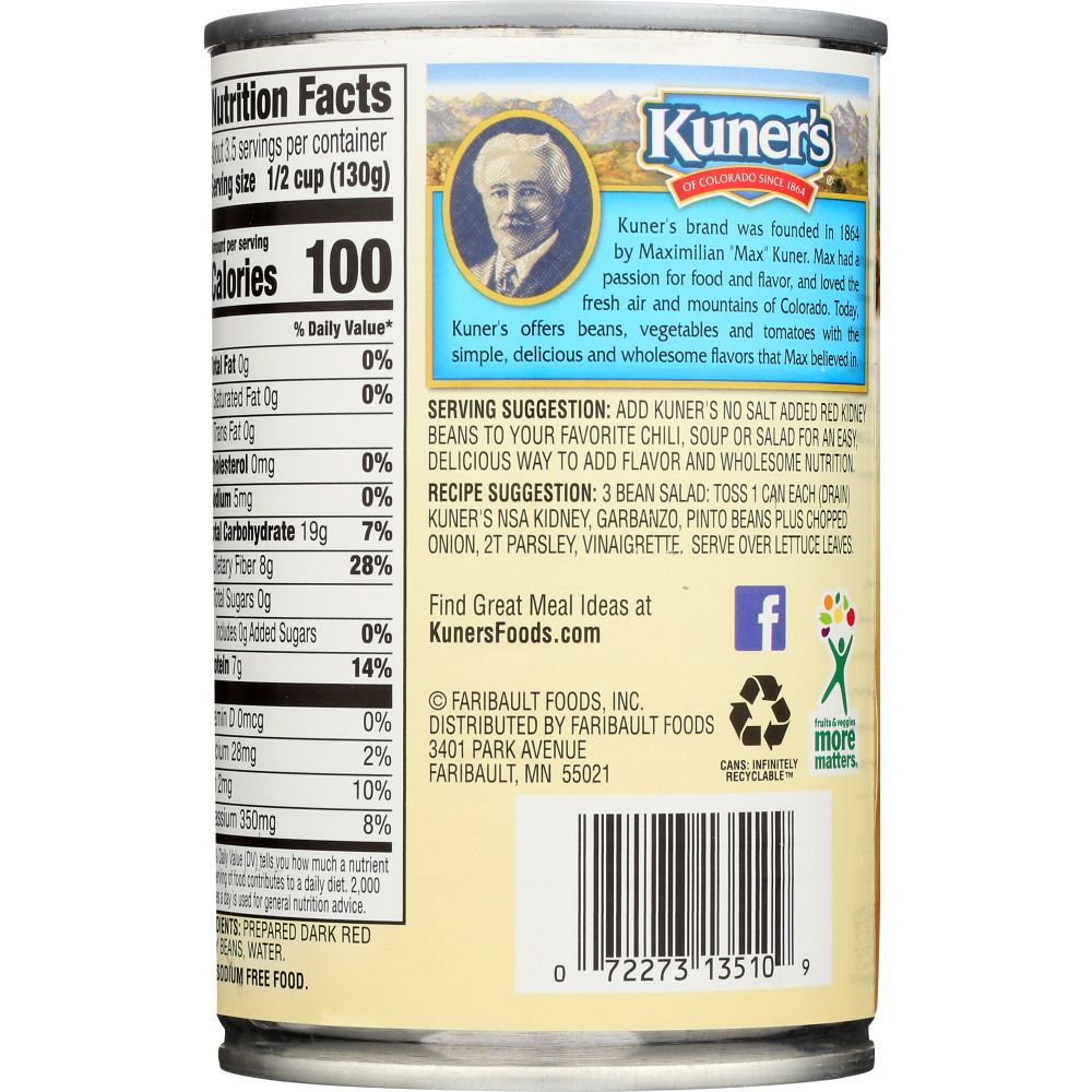 KUNERS: Kidney Beans Dark Red No Salt Added, 15.5 oz
