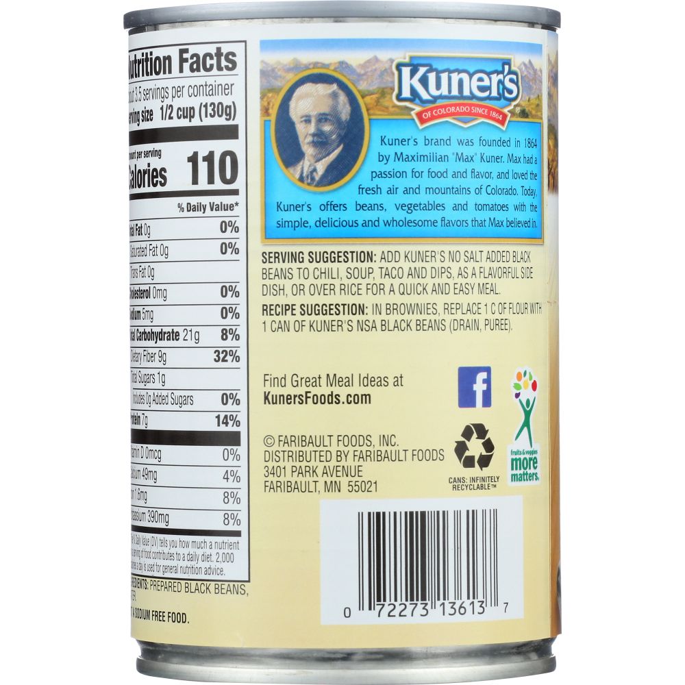 KUNER'S: Black Beans No Salt Added, 15 oz