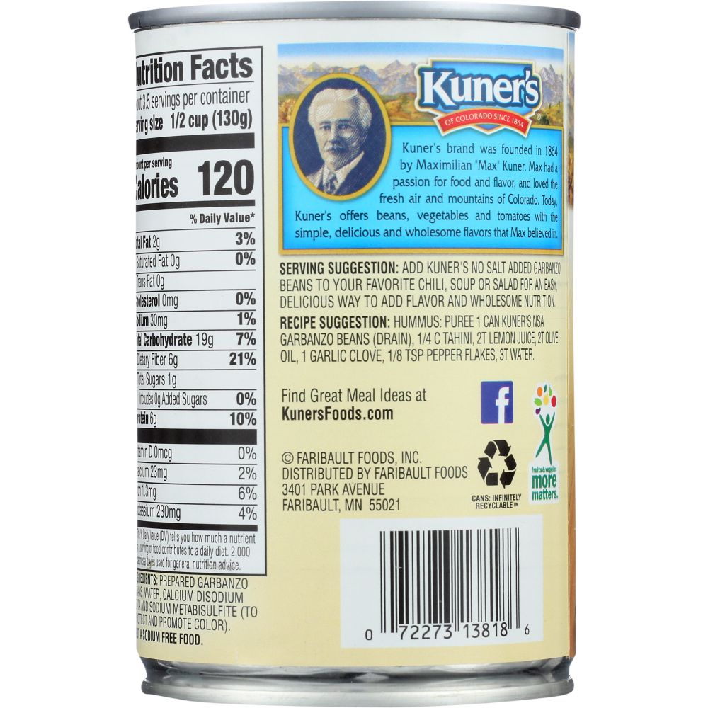 KUNERS: No Salt Added Garbanzo Beans, 15.5 oz