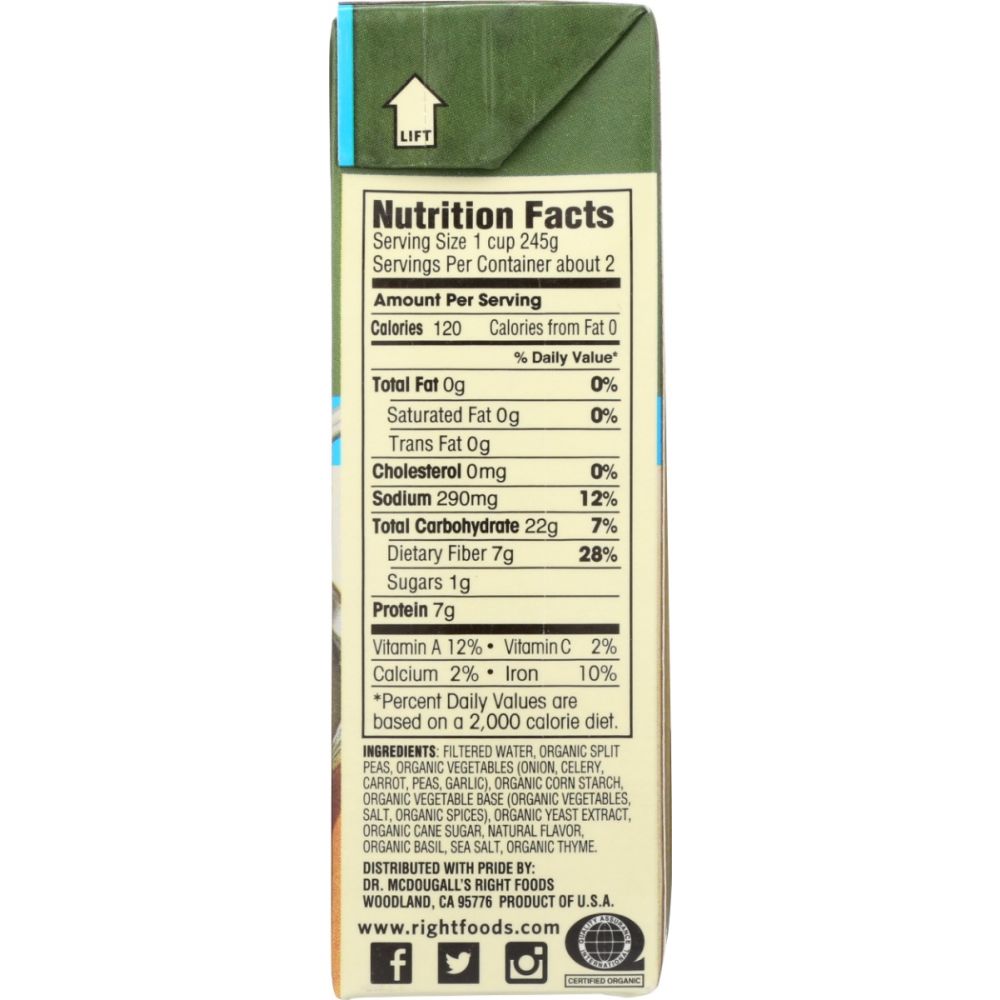 DR. MCDOUGALL'S: Organic Soup Split Pea Lower Sodium, 17.6 oz