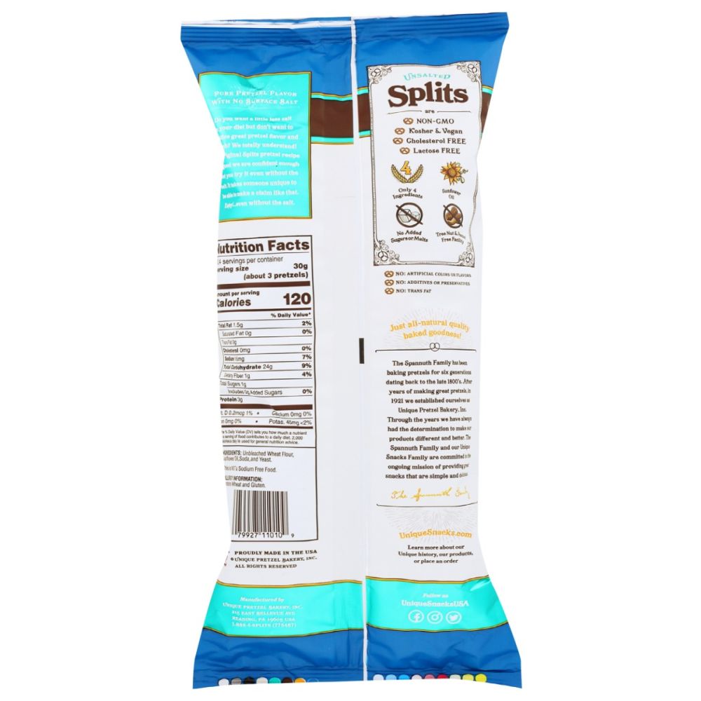 UNIQUE: Unsalted Splits Pretzel, 11 oz