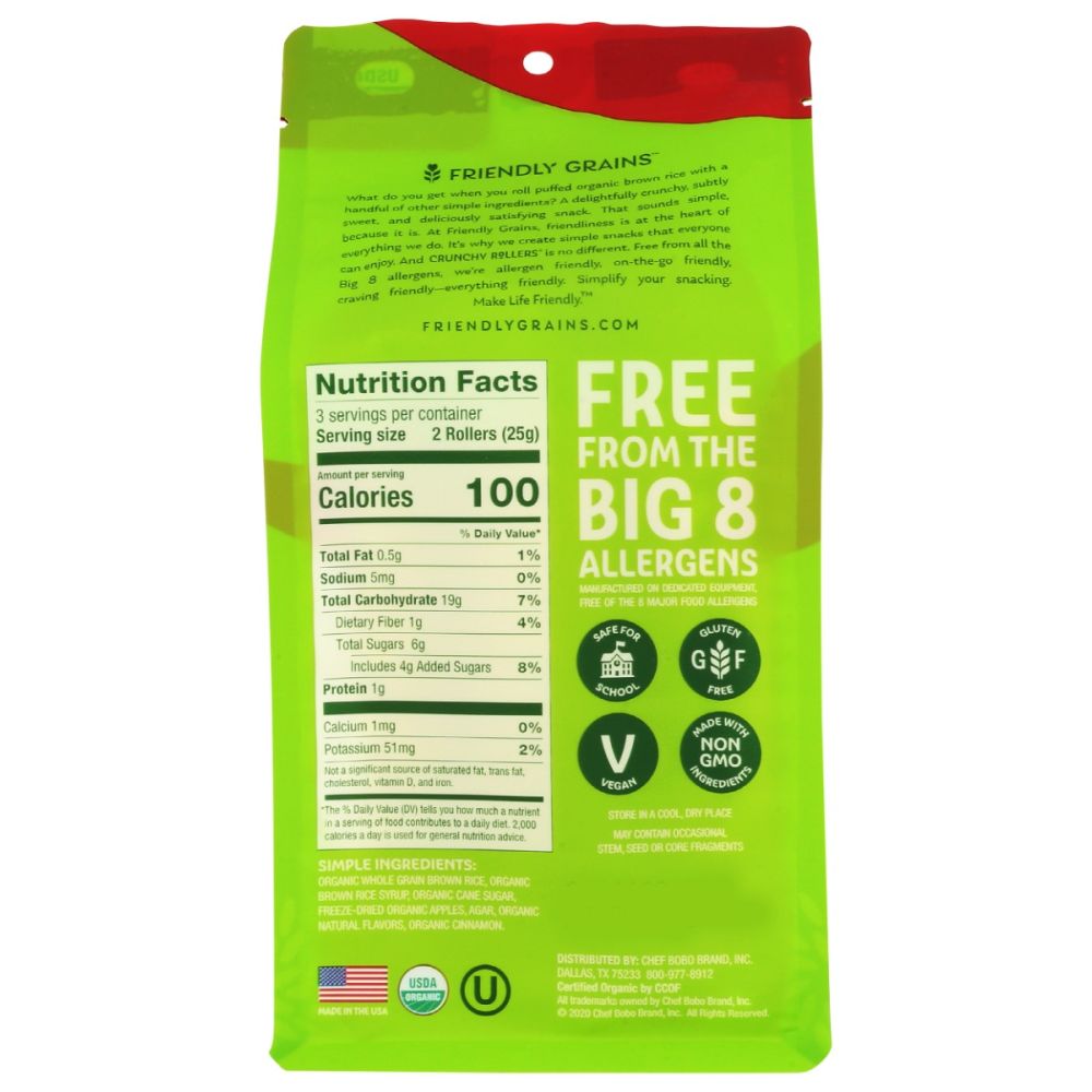 BAMBOO LANE: Organic Crunchy Rice Rollers Apple Cinnamon, 2.6 oz