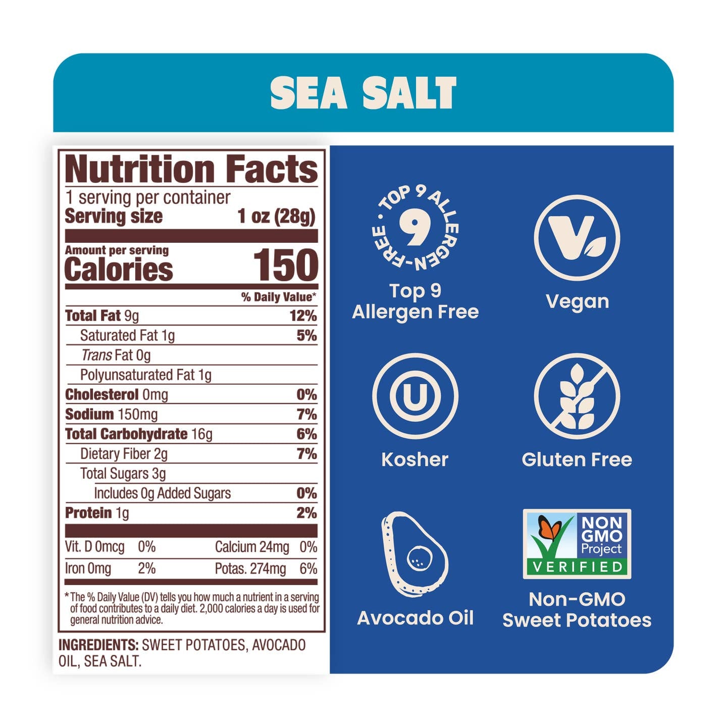 Sea Salt Sweet Potato Chips in Avocado Oil Pack 1oz