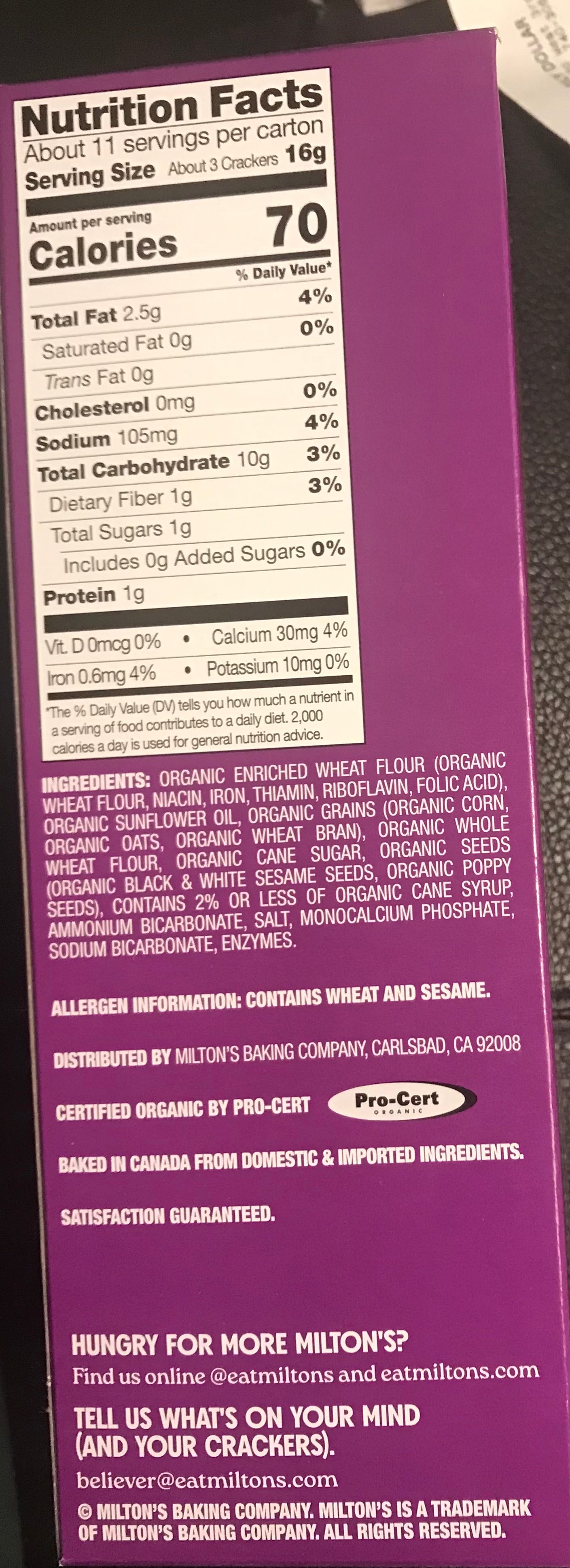 Milton’s Multi-grain Organic Crackers