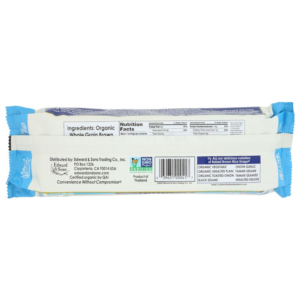 EDWARD & SONS: Organic Unsalted Plain Brown Rice Snaps, 3.5 oz