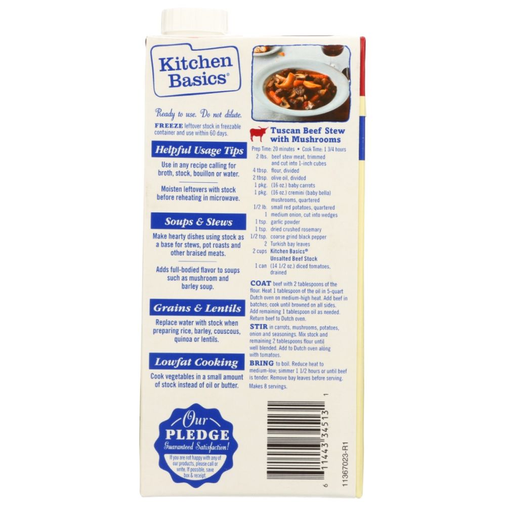 KITCHEN BASICS: Unsalted Beef Stock, 32 oz