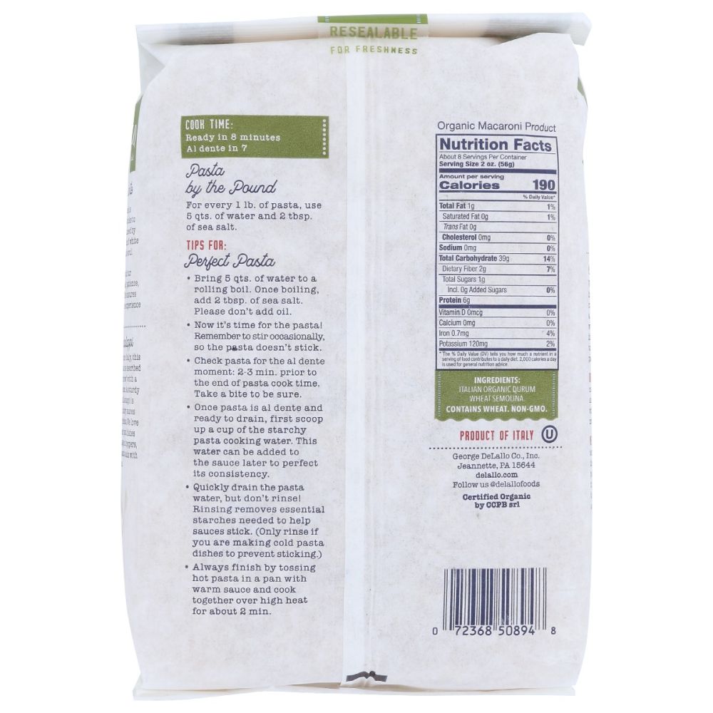 DELALLO: Organic Cavatappi Pasta, 1 lb