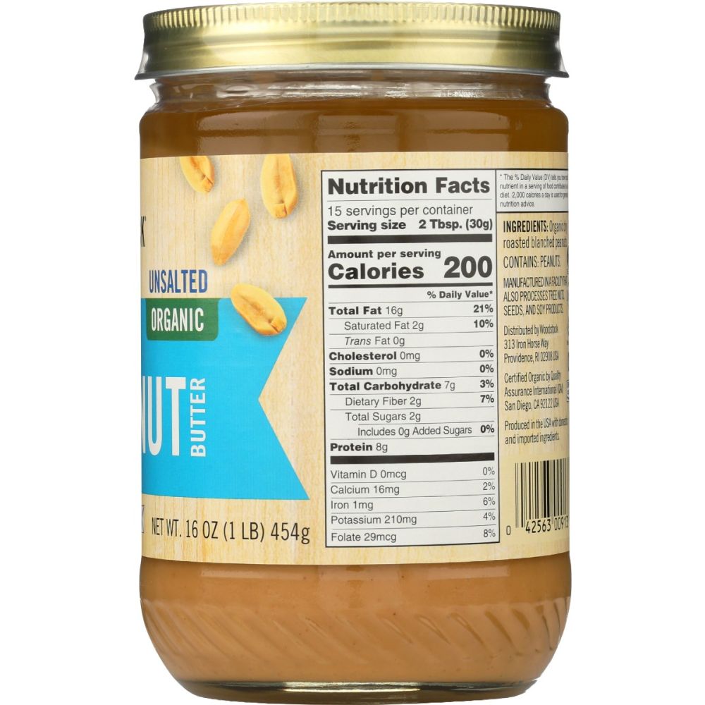 WOODSTOCK: Peanut Butter Smooth & Unsalted Organic, 16 oz