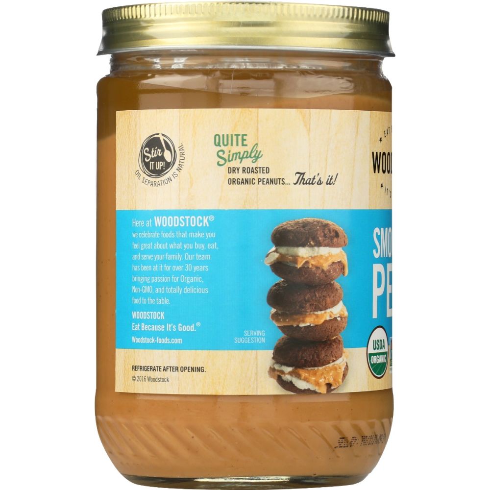 WOODSTOCK: Peanut Butter Smooth & Unsalted Organic, 16 oz