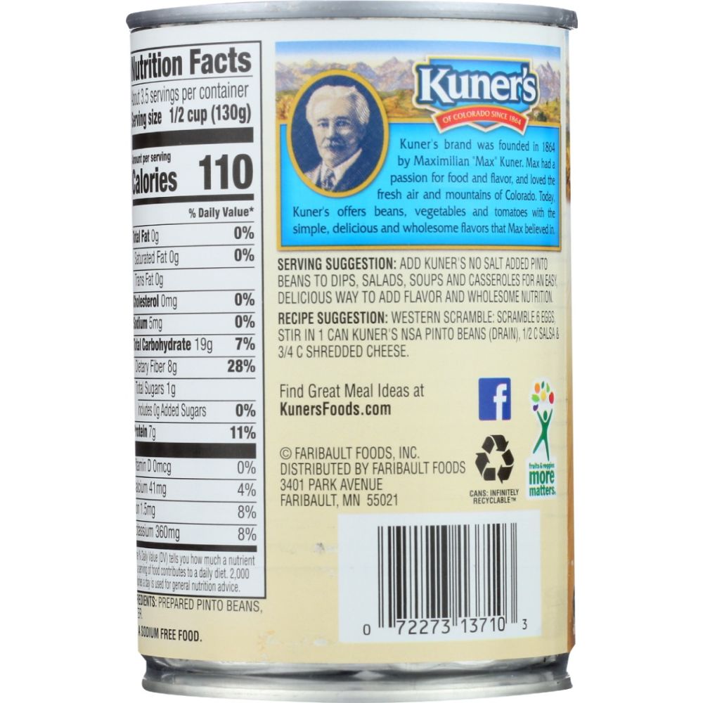 KUNERS: Pinto Beans No Salt Added, 15.5 oz
