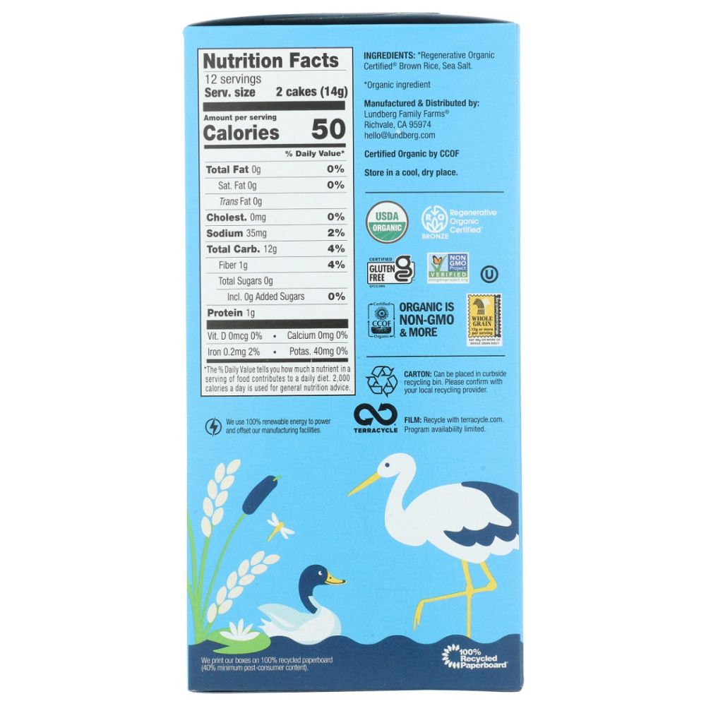 LUNDBERG: Organic Lightly Salted Thin Rice Cakes, 6 oz