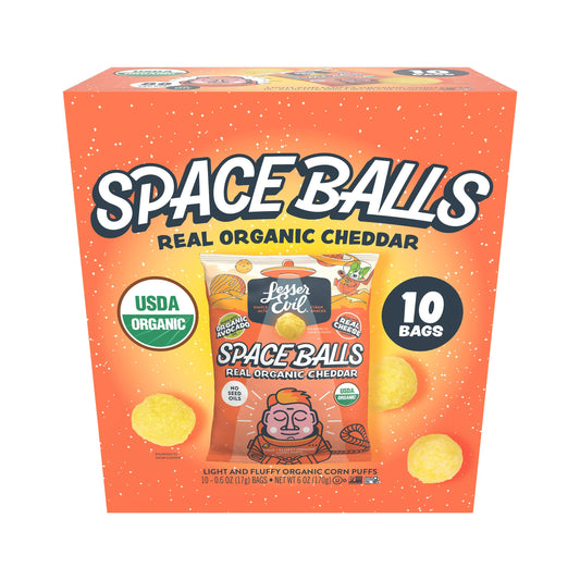LesserEvil Space Balls, Snack Pack box, Real Cheese