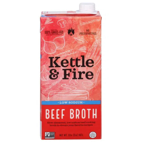 KETTLE AND FIRE: Low Sodium Beef Cooking Broth, 32 oz