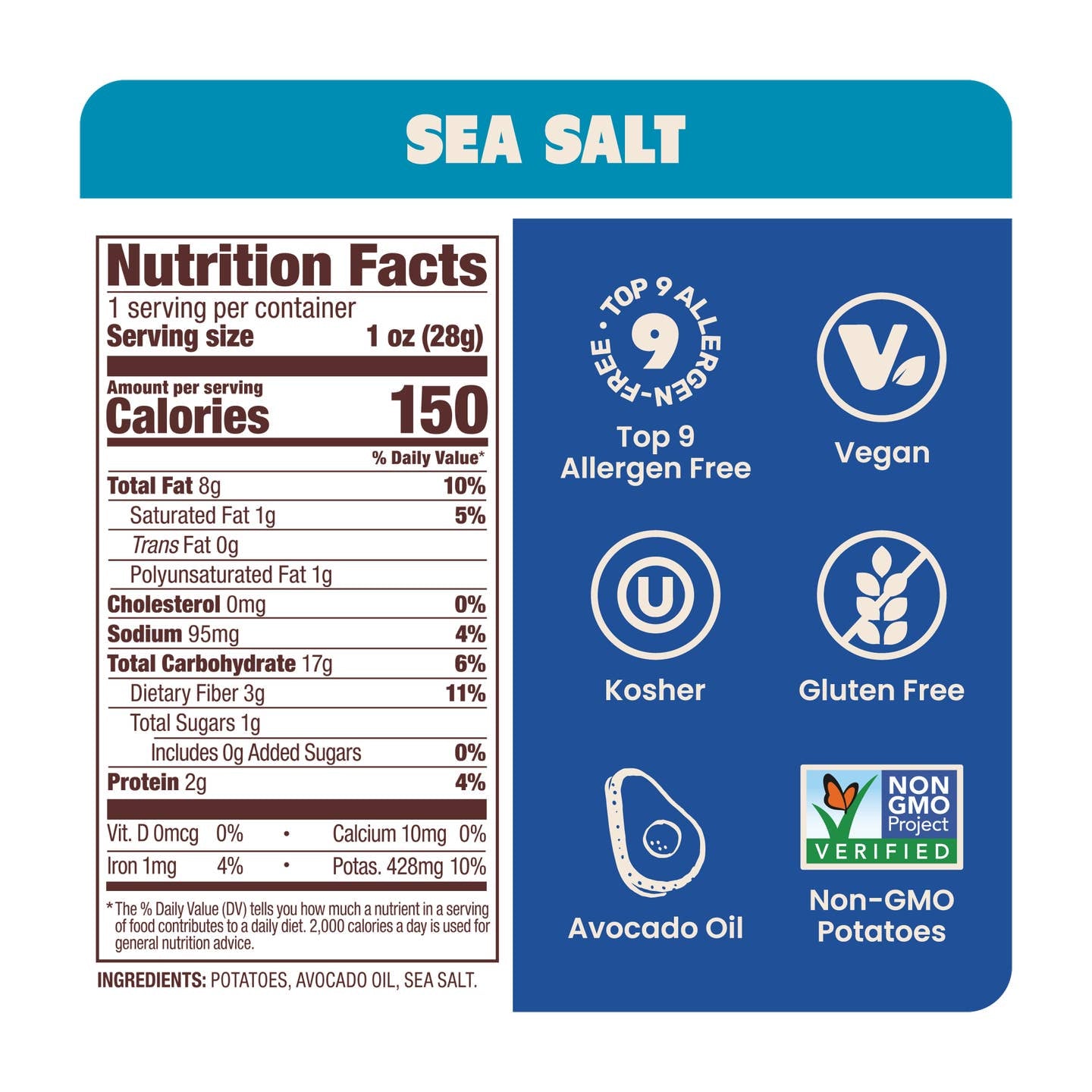 Sea Salt Classic Kettle Chips in Avocado Oil 1oz
