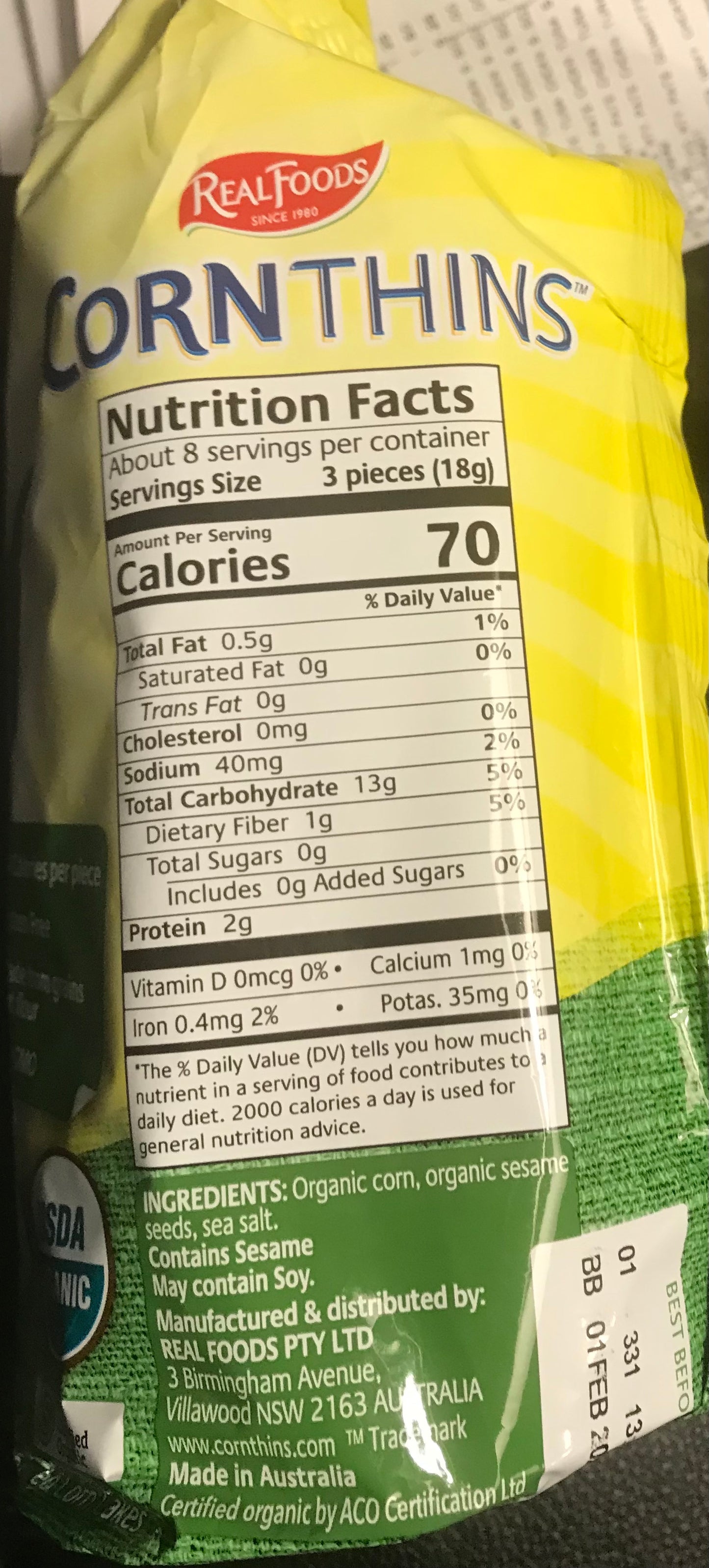 REAL FOODS: Organic Corn Thins Original, 5.3 oz sesame