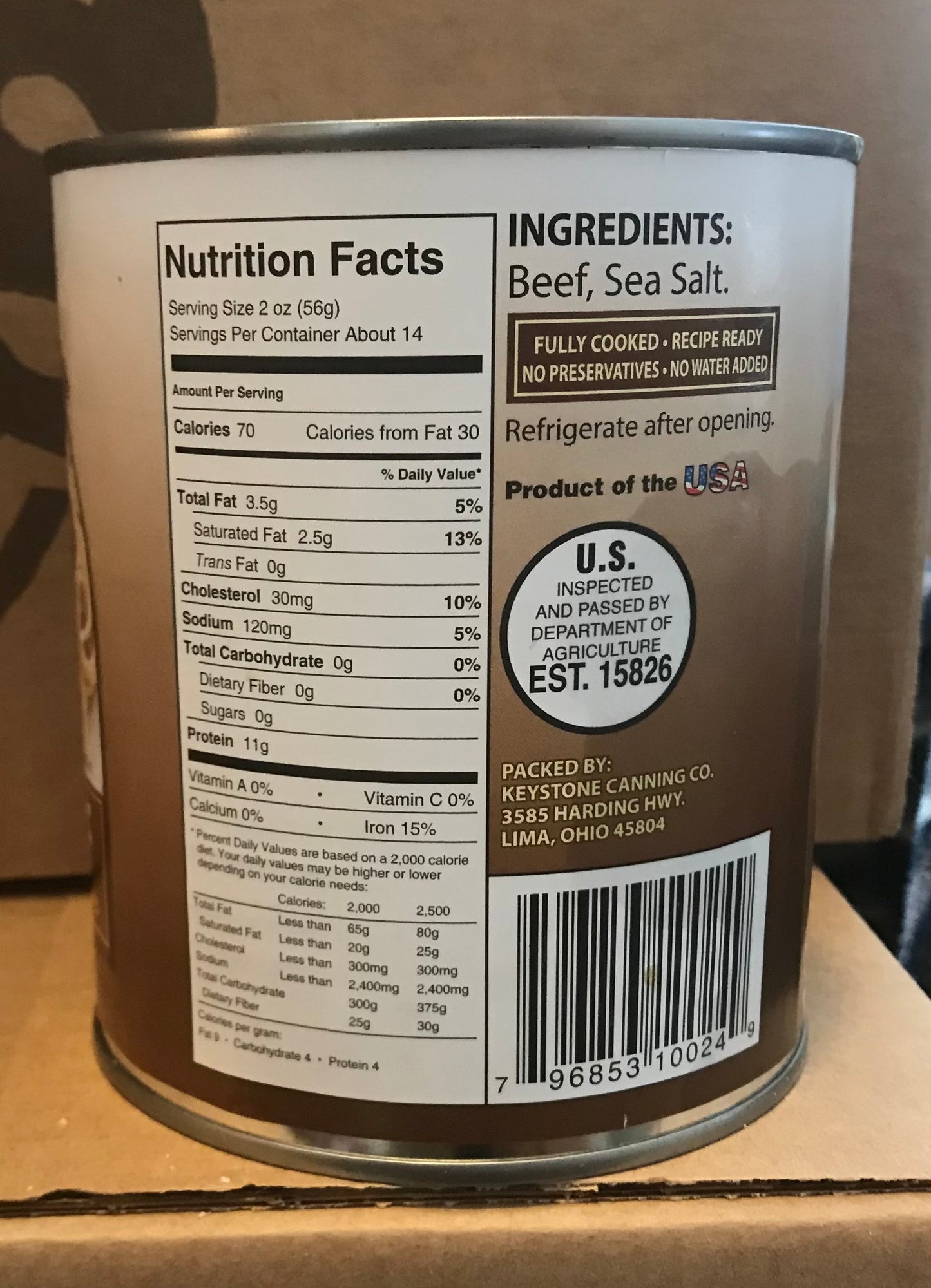 Keystone Ground Beef, canned, 28 oz