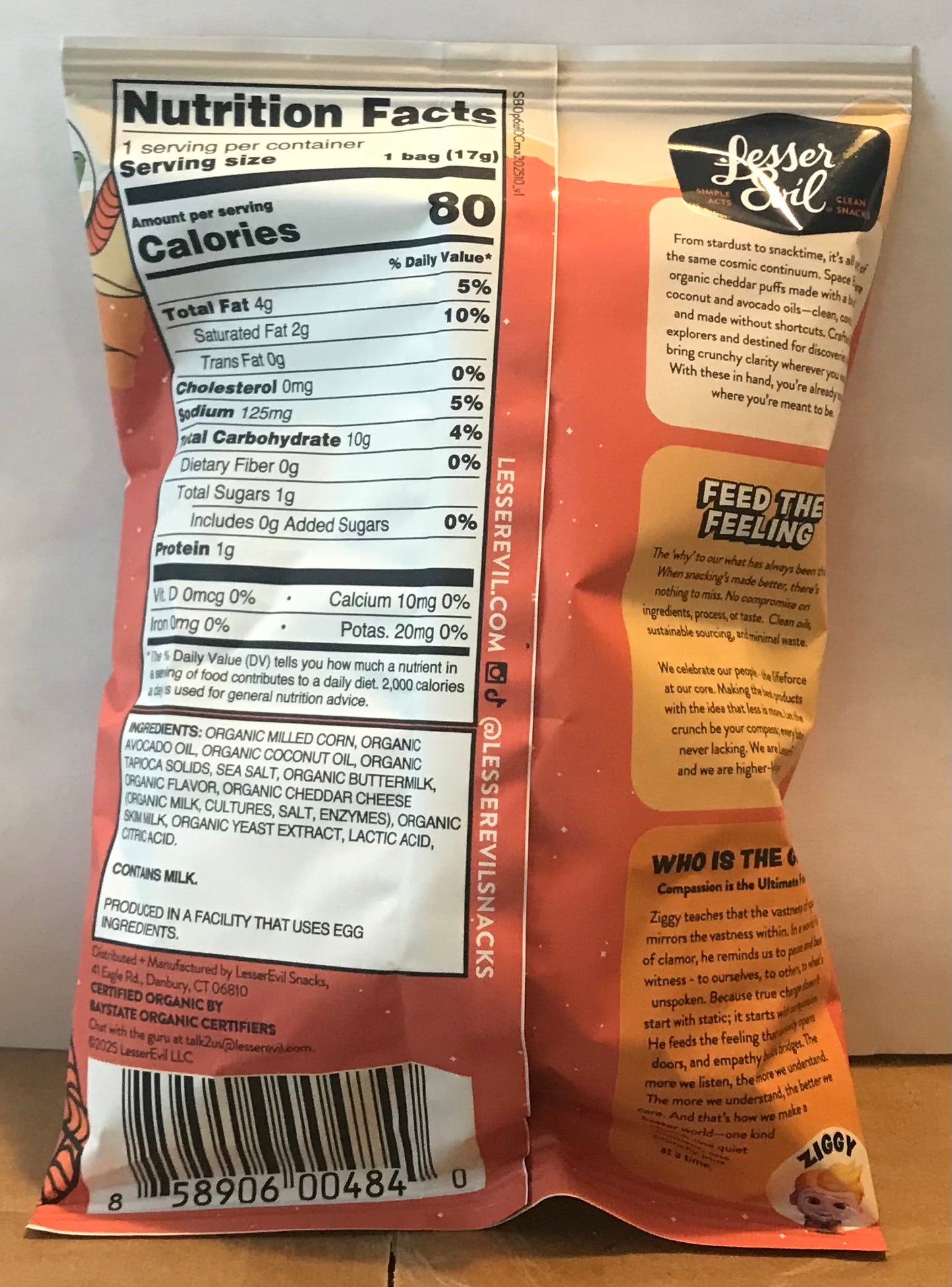LesserEvil Space Balls, Snack Pack, Real Cheese