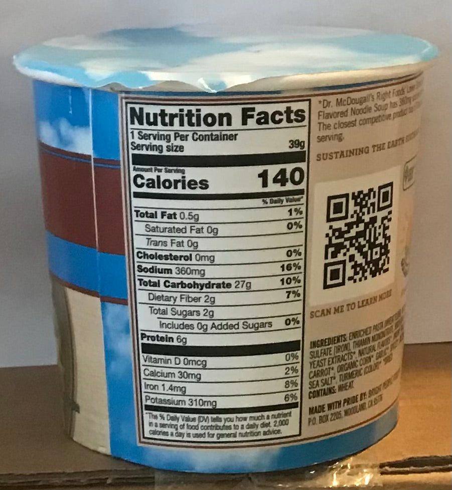 Dr. Mcdougall's Vegan chicken flavored Noodle Lower Sodium Soup Cup