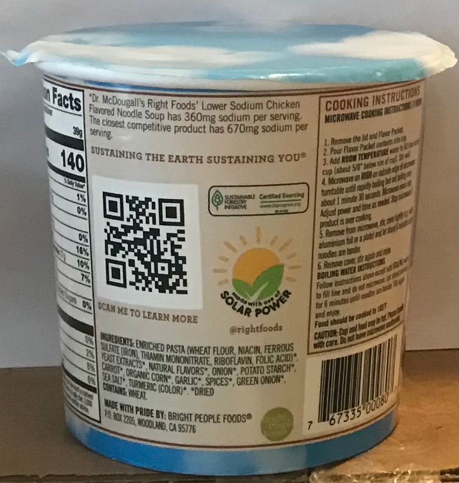 Dr. Mcdougall's Vegan chicken flavored Noodle Lower Sodium Soup Cup
