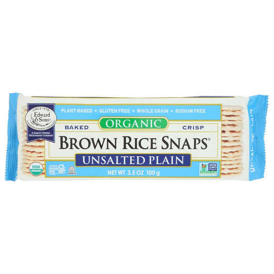 EDWARD & SONS: Organic Unsalted Plain Brown Rice Snaps, 3.5 oz