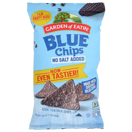 GARDEN OF EATIN: Blue Corn Tortilla Chips No Added Salt, 16 oz