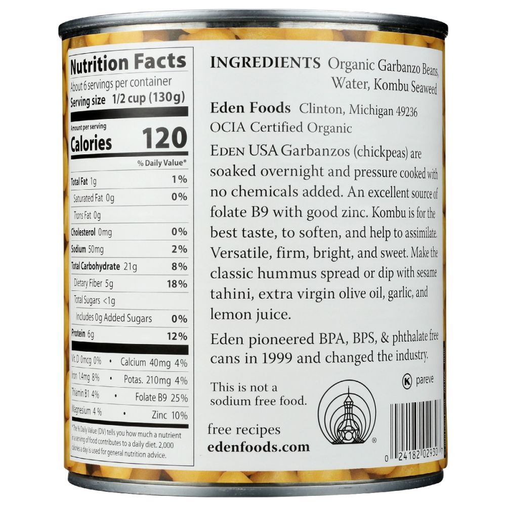 EDEN FOODS: Organic Garbanzo Beans, 29 oz
