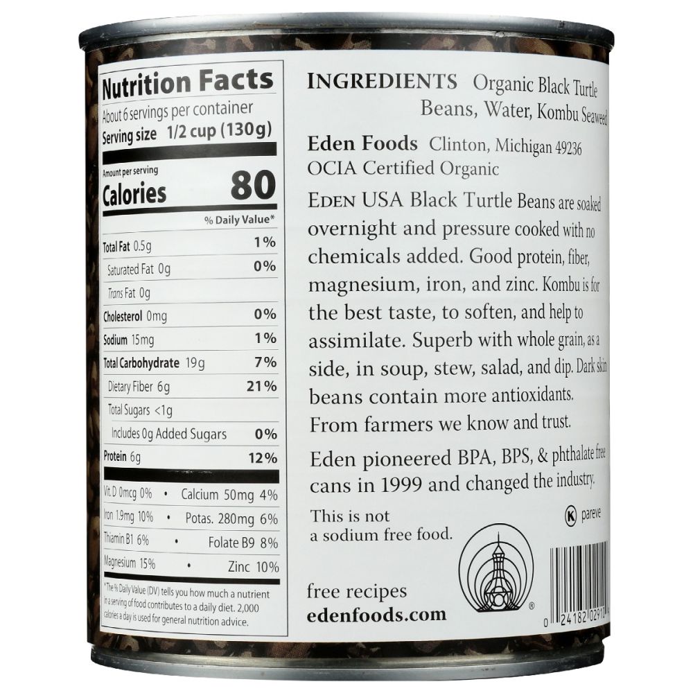 EDEN FOODS: Organic Black Turtle Beans, 29 oz